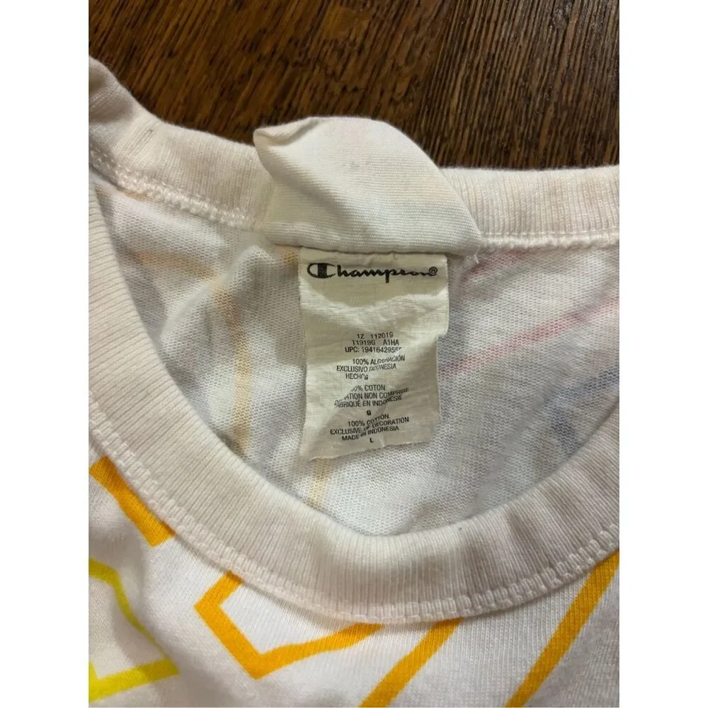 Champion heritage all over print logo letters tshirt rainbow L - Picture 4 of 7
